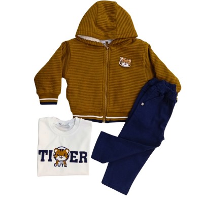 Σετ 3τεμ Ζακέτα με Επενδυση,Μπλούζα & Παντελόνι/Tiger Λαδί
