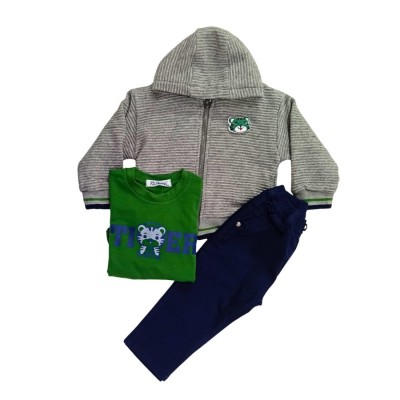 Σετ 3τεμ Ζακέτα με Επενδυση,Μπλούζα & Παντελόνι/Tiger Γκρι