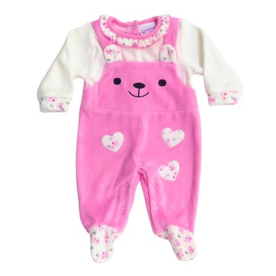 Σετ 3τεμ. Φορμάκι Βελουτέ,Σκουφάκι & Σαλιάρα/Φούξια Αρκουδάκι