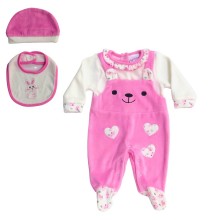 Σετ 3τεμ. Φορμάκι Βελουτέ,Σκουφάκι & Σαλιάρα/Φούξια Αρκουδάκι