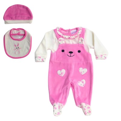 Σετ 3τεμ. Φορμάκι Βελουτέ,Σκουφάκι & Σαλιάρα/Φούξια Αρκουδάκι