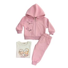 Σετ 3τεμ Φόρμα Ζακέτα,Μπλούζα & Παντελόνι/Γατούλες Ροζ