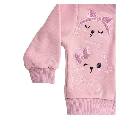 Σετ 3τεμ Φόρμα Ζακέτα,Μπλούζα & Παντελόνι/Γατούλες Ροζ