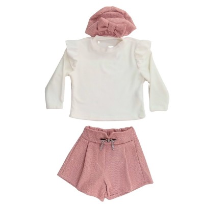 Σετ 3τεμ.Μπλούζα,Σορτσς & Μπερές/Ροζ