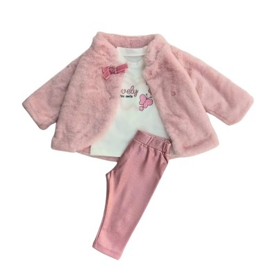 Σετ 3τεμ.Γουνάκι,Μπλούζα & Κολάν/Lovely Ροζ