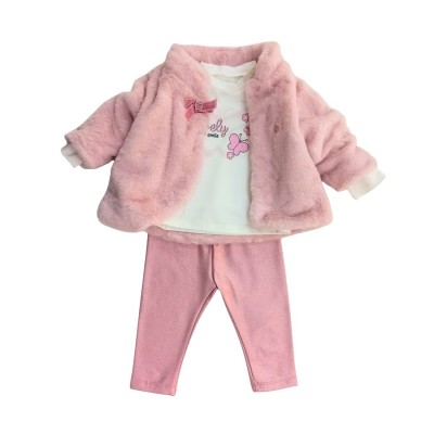Σετ 3τεμ.Γουνάκι,Μπλούζα & Κολάν/Lovely Ροζ
