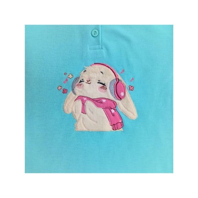 Πυτζάμα με κουμπάκια Λαγουδίνα/ Τυρκουάζ