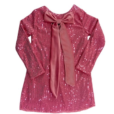 Φόρεμα με Πο΄ύλιες & Φιόγκο Ροζ