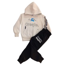 Σετ Φόρμας με Κουκούλα & Σχεδιο στην Πλάτη/Create Εκρού