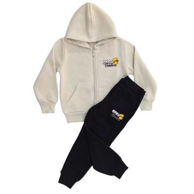 Σετ Φόρμα με Κουκούλα & Σχέδιο στην Πλάτη Εκρού