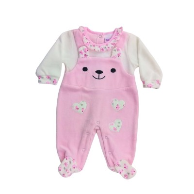 Σετ 3τεμ. Φορμάκι Βελουτέ,Σκουφάκι & Σαλιάρα/Αρκουδάκι Ροζ