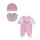 Σετ 3τεμ. Φορμάκι Βελουτέ,Σκουφάκι & Σαλιάρα/Αρκουδάκι Ροζ