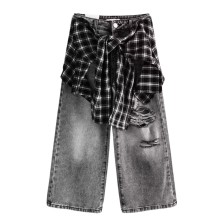 Παντελόνα Τζιν 2 Τμχ Με Σκίσιμο Και Αξεσουάρ Καρό Παντελόνα Τζιν 2 Τμχ Με Σκίσιμο Και Αξεσουάρ Καρό