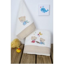 ΠΕΤΣΕΤΑ ΣΕΤ 2 τεμ bebe HAPPY BEARS 22 30X50,70X140 ΕΚΡΟΥ/ΜΠΕΖ Cotton 100%
