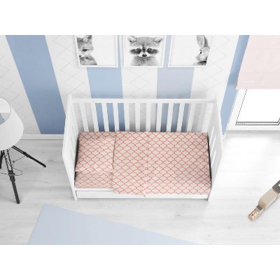 ΚΑΤΩΣΕΝΤΟΝΟ ΜΕ ΛΑΣΤΙΧΟ bebe Windows 161 0,70X1,40X0,15 White-Coral Cotton 100%