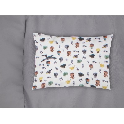 Μαξιλαροθήκη Εμπριμέ bebe Minecraft 566 35X45 White-Grey 100% Cotton