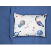 Μαξιλαροθήκη Εμπριμέ bebe Space Mission 184 35X45 White-Blue 100% Cotton