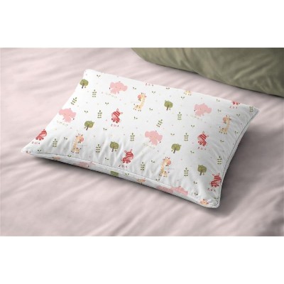 Μαξιλαροθήκη Εμπριμέ bebe Happy Safari 712 35X45 White-Pink 100% Cotton