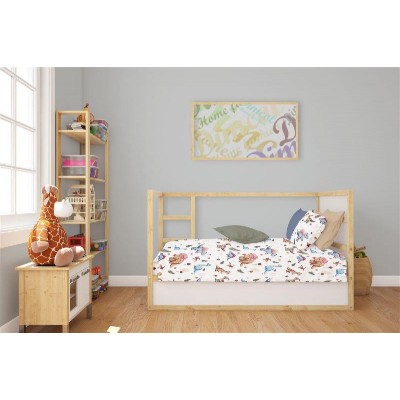 Σεντόνια Εμπριμέ Σετ 3 τεμ bebe Dinosaur 519 120X160 White-Blue 100% Cotton