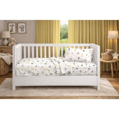 Σεντόνια Εμπριμέ Σετ 3 τεμ bebe Happy Safari 713 120X160 White-Grey 100% Cotton