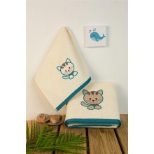 ΠΕΤΣΕΤΑ Με Κέντημα Σετ 2 τεμ bebe Kitty 138 30X50,70X140 Εκρού 100% Cotton