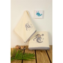 ΠΕΤΣΕΤΑ Με Κέντημα ΣΕΤ 2 τεμ bebe Dreaming Elephant 169 30X50,70X140 Εκρού 100% Cotton