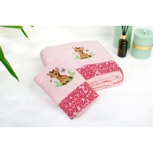 Πετσέτα Με Κέντημα Σετ 2 τεμ bebe Giraffe 171 30X50,70X140 Pink 100% Cotton