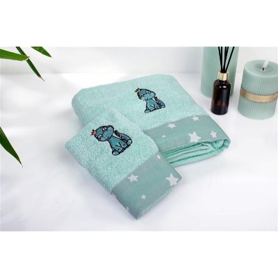 Πετσέτα Με Κέντημα Σετ 2 τεμ bebe Dinosaur 182 30X50,70X140 Mint 100% Cotton