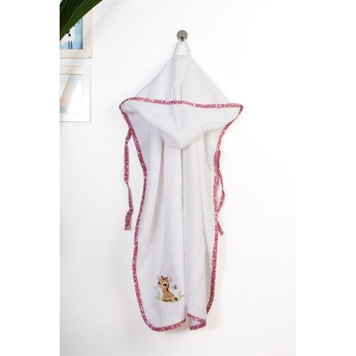 Κάπα Με Κέντημα bebe Giraffe 172 75X85 White-Pink 100% Cotton