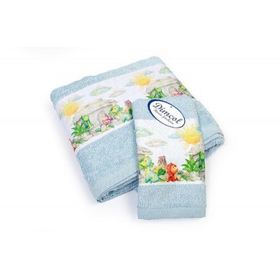 Πετσέτα Σετ 2 τεμ Με Ψηφιακή Εκτύπωση bebe Dinosaurs 310 30X50,70X140 Sky Blue 100% Cotton