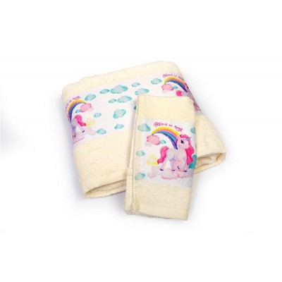 Πετσέτα Σετ 2 τεμ Με Ψηφιακή Εκτύπωση bebe Magic Unicorn 317 30X50,70X140 Ecru 100% Cotton