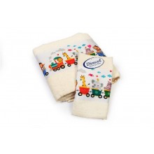Πετσέτα Σετ 2 τεμ Με Ψηφιακή Εκτύπωση bebe Train 347 30X50,70X140 Ecru 100% Cotton