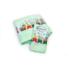 Πετσέτα Σετ 2 τεμ Με Ψηφιακή Εκτύπωση bebe Train 348 30X50,70X140 Mint 100% Cotton