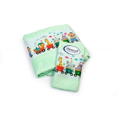 Πετσέτα Σετ 2 τεμ Με Ψηφιακή Εκτύπωση bebe Train 348 30X50,70X140 Mint 100% Cotton