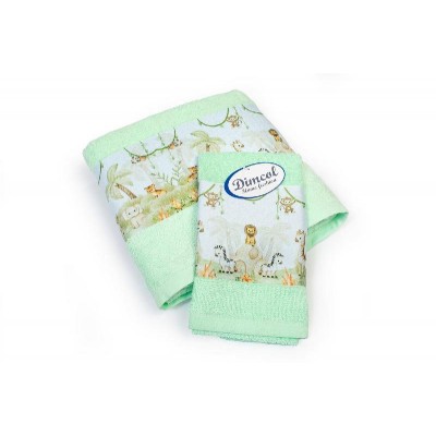 Πετσέτα Σετ 2 τεμ Με Ψηφιακή Εκτύπωση bebe Jungle 352 30X50,70X140 Mint 100% Cotton