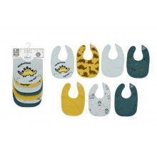 Σαλιάρα με Velcro bebe με Αδιάβροχη Επένδυση Σετ 7 Τεμ. Dinosaur 08 30X20 Aqua 60/40 Cott/Pol