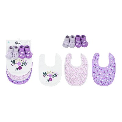 Σαλιάρα Interlock & Επένδυση Terry με Velcro bebe Σετ 5 Τεμ. Flowers 27 30X20 White-Lilac 60/40 Cott/Pol