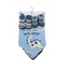 Σαλιάρα Μπαντάνα Interlock & Επένδυση Terry με Κουμπία bebe Σετ 5 Τεμ. Dinosaur 24 20X42.5 Sky Blue 60/40 Cott/Pol