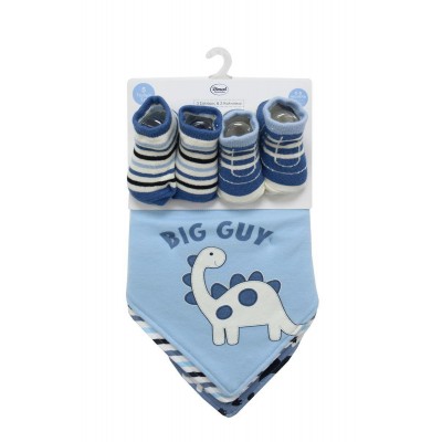 Σαλιάρα Μπαντάνα Interlock & Επένδυση Terry με Κουμπία bebe Σετ 5 Τεμ. Dinosaur 24 20X42.5 Sky Blue 60/40 Cott/Pol