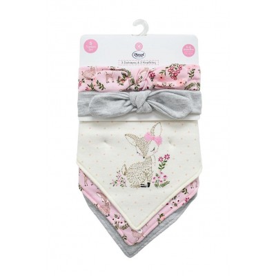 Σαλιάρα Μπαντάνα Interlock & Επένδυση Terry με Κουμπία bebe Σετ 5 Τεμ. Deer 25 20X42.5 Pink 60/40 Cott/Pol
