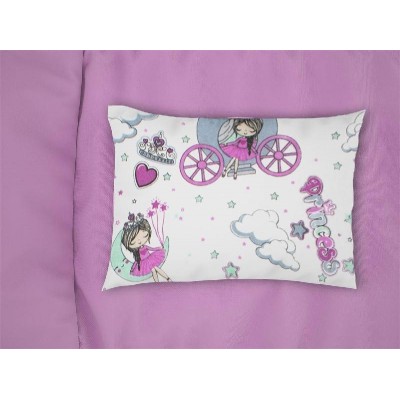 Μαξιλαροθήκη Εμπριμέ bebe Princess 389 35X45 White-Lila 70/30 Cott/Pol