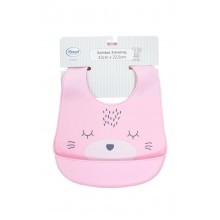 Σαλιάρα Σιλικόνης bebe με Κουμπί & Τσέπη 16 22.5X32 Pink 100% Silicone
