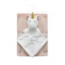 Νάνι-Πανάκι Παρηγοριάς bebe σετ 2 τεμ. Unicorn 06 33X33 & Κουβέρτα Coral Fleece 75X100 cm White-Pink 100% Polyester