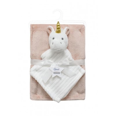 Νάνι-Πανάκι Παρηγοριάς bebe σετ 2 τεμ. Unicorn 06 33X33 & Κουβέρτα Coral Fleece 75X100 cm White-Pink 100% Polyester