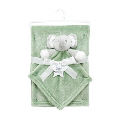 Νάνι-Πανάκι Παρηγοριάς bebe σετ 2 τεμ. Elephant 07 33X33 & Κουβέρτα Coral Fleece 75X100 cm Sage Green 100% Polyester